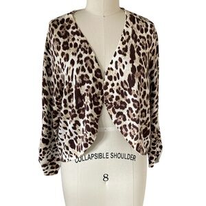 Chico's Cheetah Print Cropped Cardigan Open Front Sweater, Sz 3 (XL)